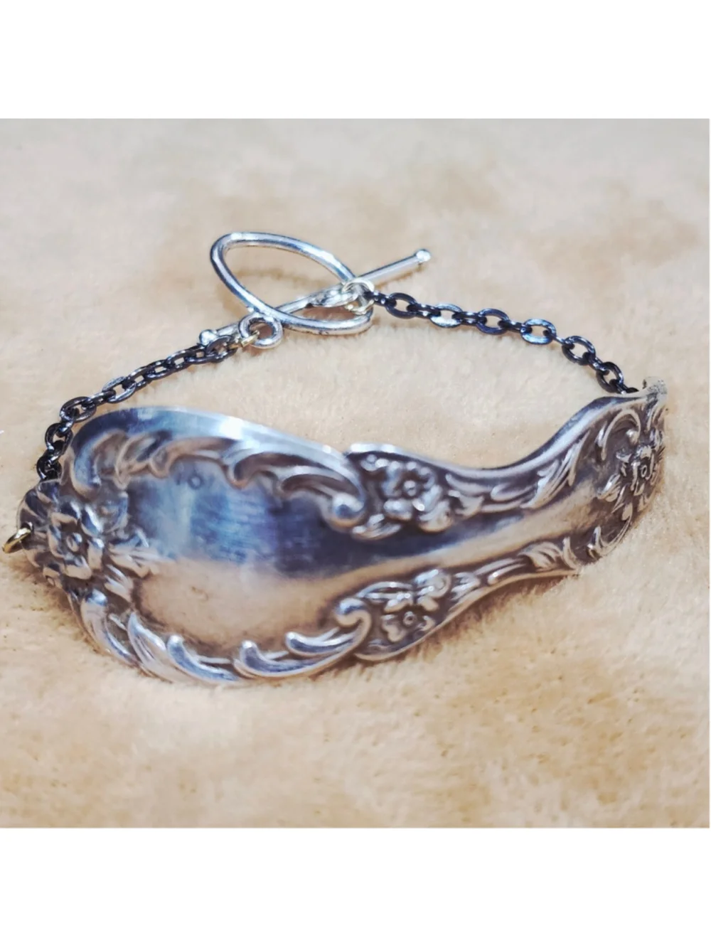 Big bold floral Handmade silver Plated silverware Bracelet